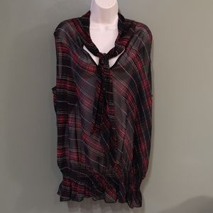 Torrid Sleeveless Sheer Plaid Tie Neck Banded Fashion Top Sz 3
